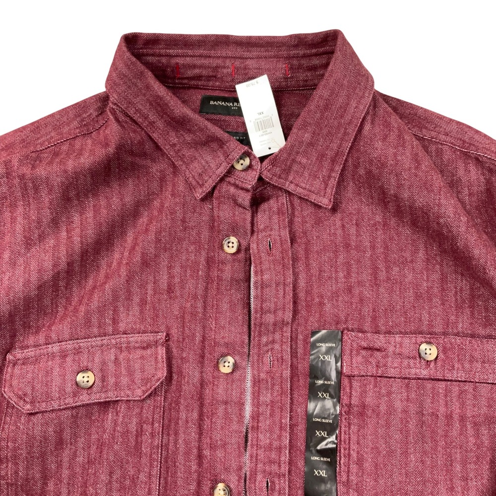 Banana Republic Shacket Men XXL‎ Burgundy Herringbone Standard Fit Shirt Cotton